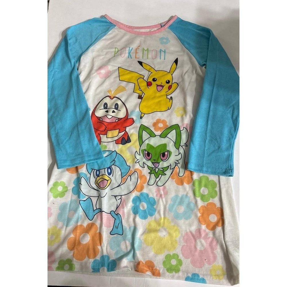 Pokemon Pikachu Sprigatito Fuecoco Quaxly Girls Sleepshirt Nightgown (sz 6)